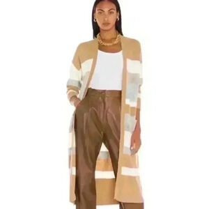 Central Park West | Long Cardigan Striped | Beige/Tan | Large | New  without tag